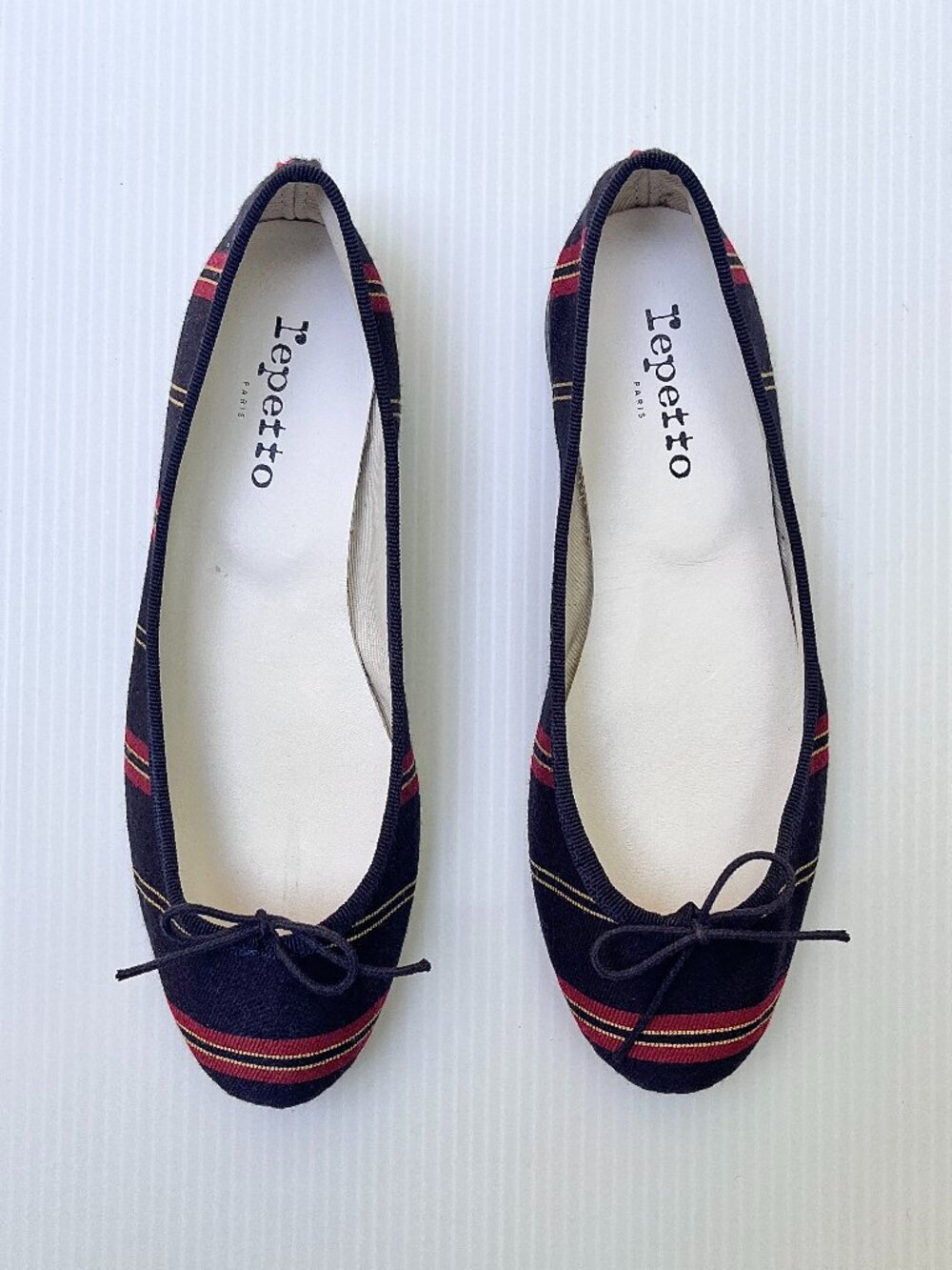 Repetto Cendrillon Striped Cotton Flats in Navy - Size 38 EU/Size 7-7.5 US